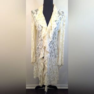 VTG 80s Casadei Lace Ruffle Witchy Hyper Feminine Coastal Cowgirl MD Duster